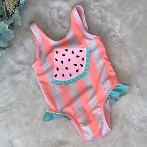 Cat & Jack Watermelon Swimsuit 9M White Peach EUC